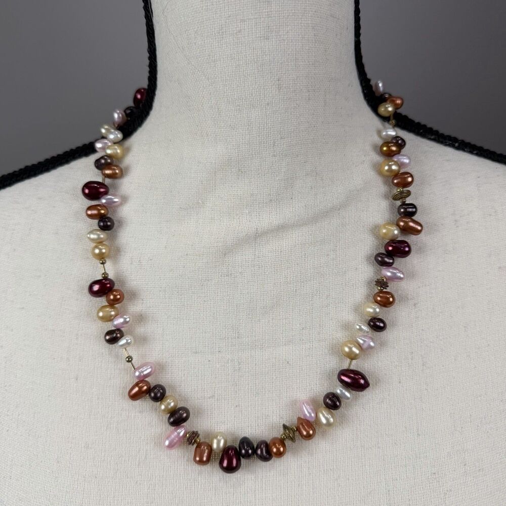 Baroque Freshwater Pearl Necklace Jewel Autumn Tone Palette Teardrop Shape